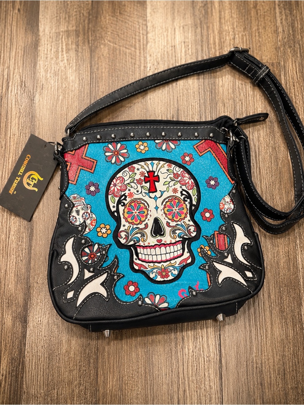Cowgirl Trendy  Turquoise Sugar Skull Crossbody Bag